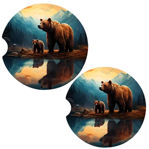 Mama Bear and Cub Set of 2 Ceramic Car Coasters (#2) - Picture 1 of 1