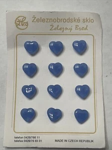 12 Železnobrodské Sklo Tschechisch Vintage Periwinkle Tasten ORIGINAL Karte 3/8"" Herzen - Bild 1 von 9