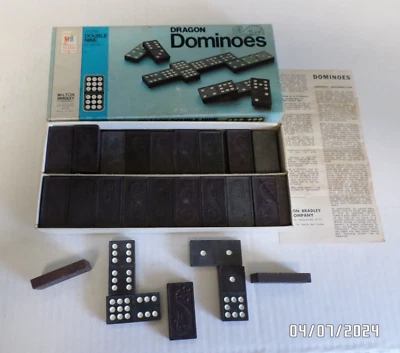 Complete Set of 55 Vintage Wooden 1970 Halsam Dragon Dominoes Milton Bradley  - Image 1 of 4