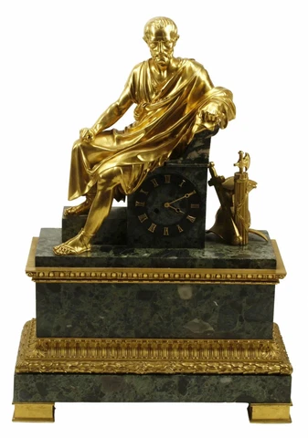 Antique Clock, French, Mantel, Large, Empire Style Bronze & Marble Clock, 1800's Cover