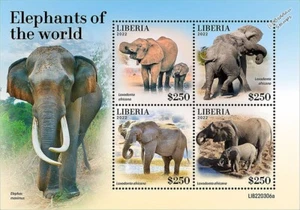 ELEPHANTS OF THE WORLD Mammals Animals Elephant 4v-Stamp Sheet #36 2022 Liberia - Picture 1 of 1