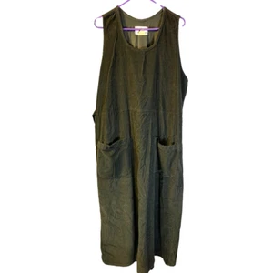 Maxi abito donna FLAX in velluto a coste taglia L verde 100% cotone modesto senza spacco retrò - Foto 1 di 7