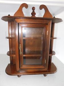 14.5 x 14.5 Vintage Wood Collectibles 9-Display Shelf Case- Cabinet w/Glass Door