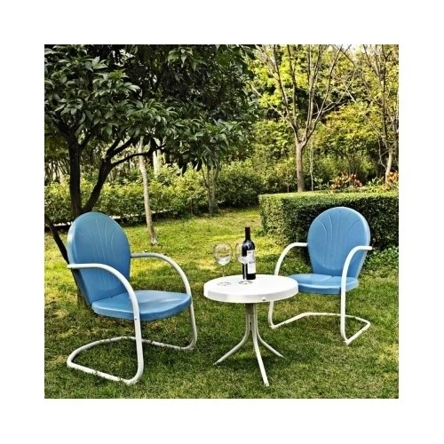 3 PC Blue Retro Patio Set Metal Retro 50s Style Outdoor Lawn Porch  Furniture - Image 1 of 4