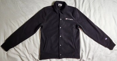 Jaqueta suéter preta Champion masculina tecido reverso botão para cima tamanho pequeno - Imagem 1 de 4