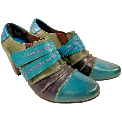 Spring Step L’Artiste Boot Women 8 WONDOROUS Ankle Chunky Heel Color block Boho - Image 1 of 4