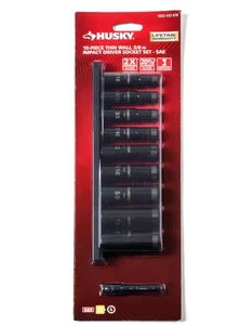 Husky 3/8 in. Drive Thin Wall SAE Deep 6-Point Impact Socket Set (10-Piece) - Picture 1 of 9