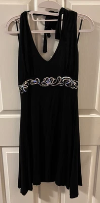 Venus Women's Black Halter-Neck Dress with Silver Sequin Embellishment Waist ~ M - Image 1 of 4