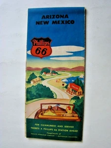 Vintage Komplimente Phillips 66 Tankstelle Arizona New Mexico Straßenkarte 1940er - Bild 1 von 4