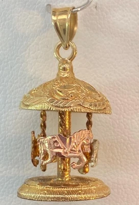 Pingente de berloque de cavalo articulado ouro amarelo 14k Merry Go Round C149 - Imagem 1 de 4