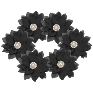 Flor de gasa con diamantes de imitación de 2,36 pulgadas, apliques de tela de 6 piezas, negro - Imagen 1 de 7
