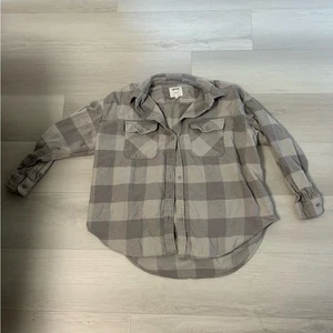 Aerie Gray Plaid Long Sleeve Shirt - Picture 1 of 6