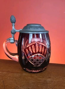 Vintage Rastal-Werk Ruby Red Crystal Beer Stein/Mug With Pewter Lid Germany - Picture 1 of 12
