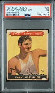 Johnny "Tarzan" Weissmuller 1933 Goudey Sport Kings #21 - PSA 1 - Freshly Graded - Bild 1 von 2