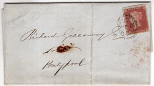 WALES - MONMOUTH, USK 1854 "826" (1844) 1d RED (4m) LETTER TO PONTYPOOL - Picture 1 of 3