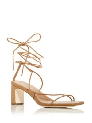 LOEFFLER RANDALL Mujer Marrón Tobillo Envolvente Corbatas Cosette Cuero Tacón Sandalia 10 B Foto 1 de 4