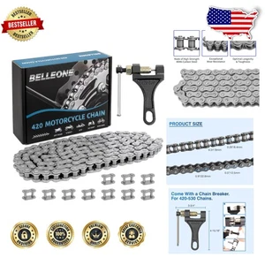 Heavy Duty 420 Motorcycle Chain 132 Links + Breaker - Alloy Steel ATV Scooter - Picture 1 of 9