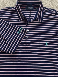 Ralph Lauren Polo Golf Stripe Stretch Lisle Kurzarm Poloshirt Herren XL Blau - Bild 1 von 9