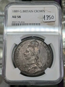 Corona Gran Bretagna 1889. NGC AU58. Bella patina originale. - Foto 1 di 4
