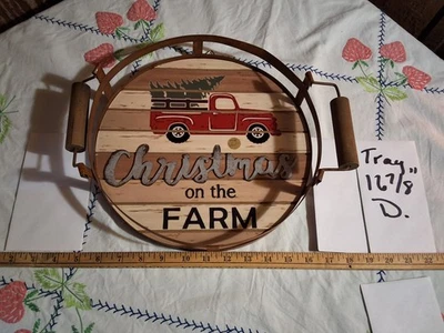 Cocktail tray server Christmas tree in old farm truck, distressed wood, handles - Image 1 of 4