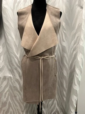 Lulus Beige Ultra-Suede Wrap Sleeveless Dress/Coat Jacket Size S - Image 1 of 4