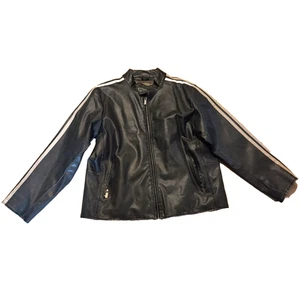Men's VTG Arizona Jean Co Biker Motorcycle Jacket Black XL White Striped Sleeves - Picture 1 of 14