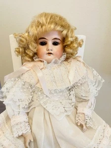 ANTIQUE German MABEL 18” Doll 7/0 Leather Body-4 Teeth-2 Wigs Redressed - Picture 1 of 15