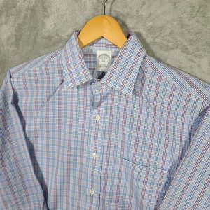 Brooks Brothers Shirt Men 15.5 2/3 Button Up Blue Red White Check Plaid Non Iron - Picture 1 of 7