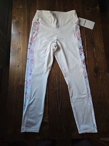 Leggings Victoria's Secret rosa vita alta 7/8 caviglia bianco righe floreali nuovo con etichette - Foto 1 di 5