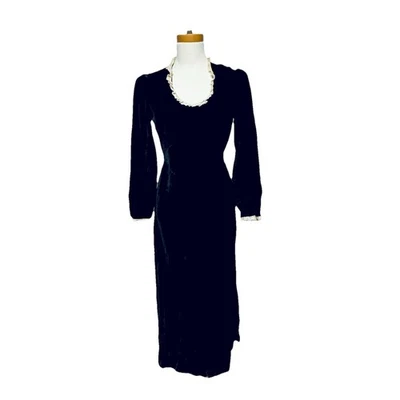 Vintage Velvet / Velour Black Maxi Goth Dress Crochet Trim Gerry's sz 10 Sm READ - Image 1 of 4
