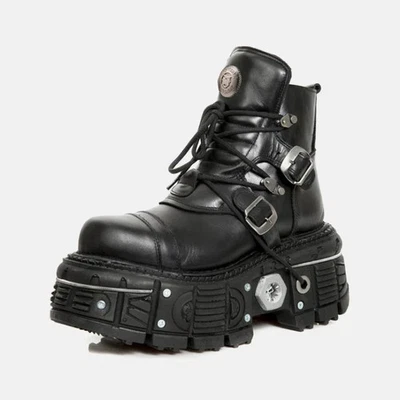 Stivali corti punk suola tank vera pelle uomo moto suola spessa fibbia scarpe - Immagine 1 di 4