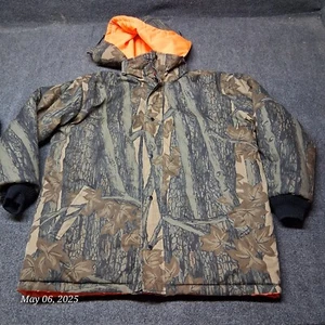 VTG Winchester Reversible Trebark Camo Hunting Jacket SZ Large Hooded EUC - Picture 1 of 10