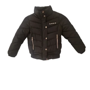 Bebe Girls Puffer Jacket Coat Girls Size 5/6 Black Rhinestone Logo Pockets Bling - Picture 1 of 7