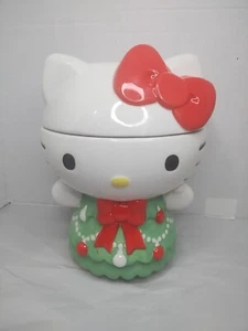 Hello Kitty Sanrio Christmas Holiday Cookie Jar Red Bow Tree Dress NEW - Picture 1 of 6