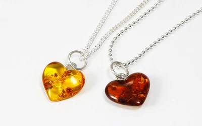 Collana Con Ciondolo A Cuore Argento 925 Ambra 45/50 Cm Catena Panzerkette HH-1 - Immagine 1 di 4