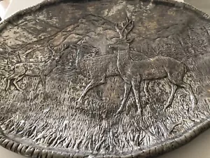 Beatriz Ball Forest Deer Serving Tray Silver Rustic Farmhouse Outdoor Rare - Picture 1 of 11