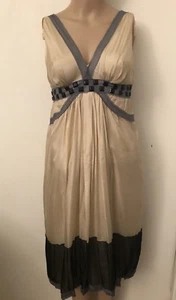 Alberta Ferretti Dress Ivory Silk Blue Embroidered Stones With Lining Sz 36 XS - Picture 1 of 12