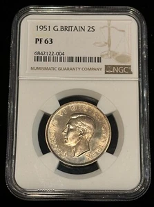 GREAT BRITAIN 2 Shillings Florin 1951, NGC PF 63 Choice UNC Proof, KGVI. C9 - Picture 1 of 2
