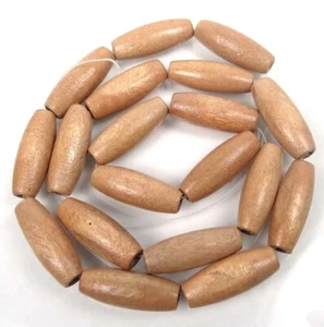 23x8mm Beige / Light Gamboge natural Wood Barrel Beads 16" - Picture 1 of 2