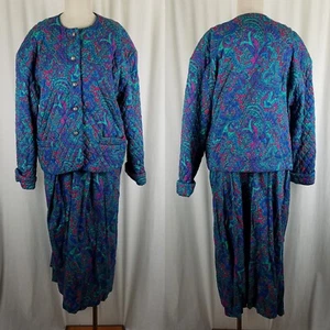 Vintage David Brooks Country Store Paisley Quilted Jacket Skirt Suit Womens 16 - Picture 1 of 6