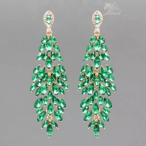 Orecchini Pendenti Verde Cristallo Strass Placcato Oro Gioielli Prom Donna Regalo 439 - Foto 1 di 4