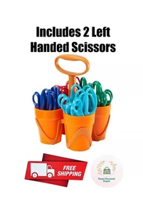 NEW OPEN BOX Fiskars Scissors & Caddy 24 Pack Includes 2 lefty Blunt Tip - Picture 1 of 2