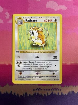 Pokemon Card Raticate Shadowless Base Set 1st Edition Uncommon 40/102 Near Mint - Image 1 of 2