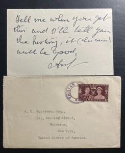 1937? Tristan DA Cunha Cover To Malverne NY USA With Postcard - Picture 1 of 3