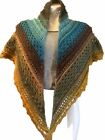 New handmade acrylic triangle scarf crocheted in rainbow colors.
