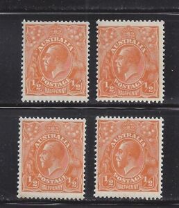 Australien 1926 1/2 d orange, Scott 66 postfrisch x 4, SCV $ 28