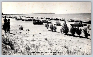 Ipperwash Beach Lined With Cars On Weekends, Ontario, Vintage Chrome Postcard - Picture 1 of 2