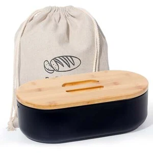 Brotkasten mit Schneidebrett,Brotaufbewahrung mit Deckel,Brotbox(Schwarz) - Bild 1 von 9