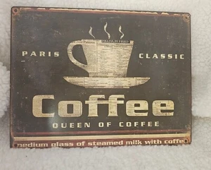 Rustic French Cafe Lithograph Wall Art Old Antique-ish Coffee Metal Plaque Sign - Picture 1 of 4