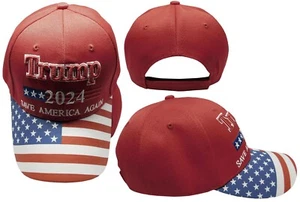 Trump 2024 Save America Again Red With USA Flag MAGA Embroidered Cap Hat - Picture 1 of 6
